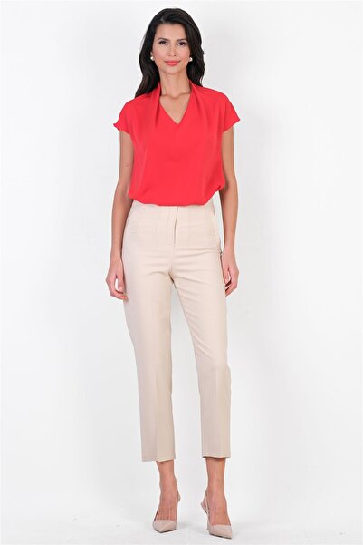 Spazio Corradino Yüksek Kemersiz Pantolon BEJ