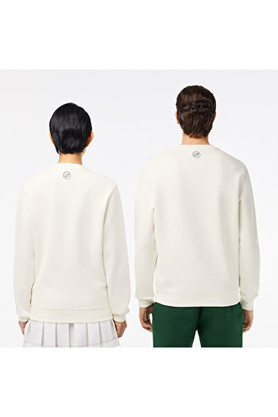 Lacoste Roland Garros Unisex Relaxed Fit Bisiklet Yaka Beyaz Sweatshirt