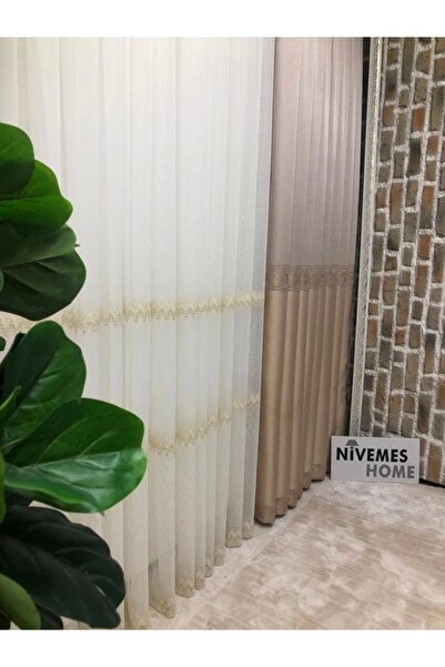 NİVEMESHOME Nivemeshome Gold V-5201 - 1/3 Close Pleated Board, Background Curtain, APM
