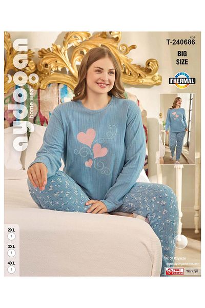 Aydoğan Women's Thermal Plus Size Pajama Set