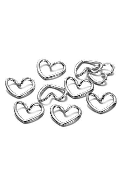 Takıkraliyeti Rodyum Renk Burgu Kalp Kolye Ucu 10 Adet