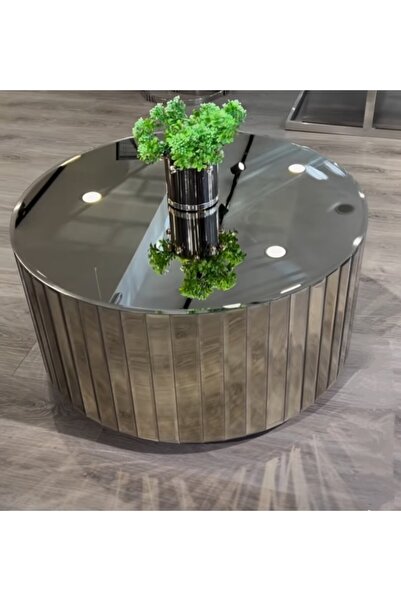 LUXURY VİLLA LUXURY BRONZ AYNALI TEKERLEKLİ ORTA SEHPA 70X70 YÜKSEKLİK 35CM