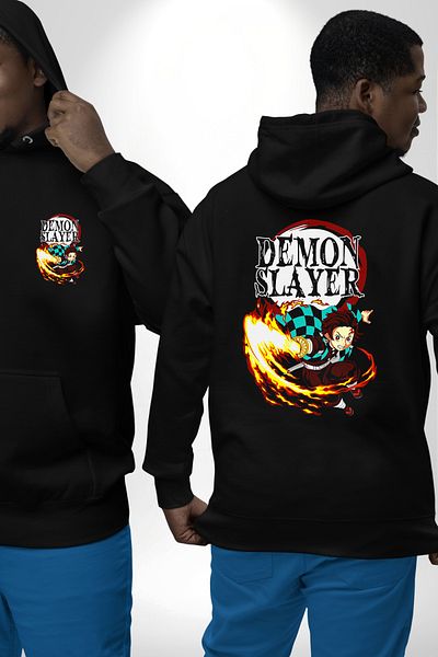 Angemiel Demon Slayer Demon Slayer Anime Patterned Black Hooded Sweatshirt - Unisex