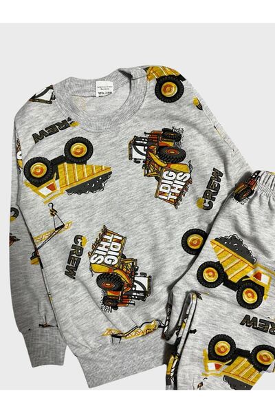 Fil Kids Boy's Gray Cotton Pajama Set - Truck Pattern, Long Sleeve, Seasonal