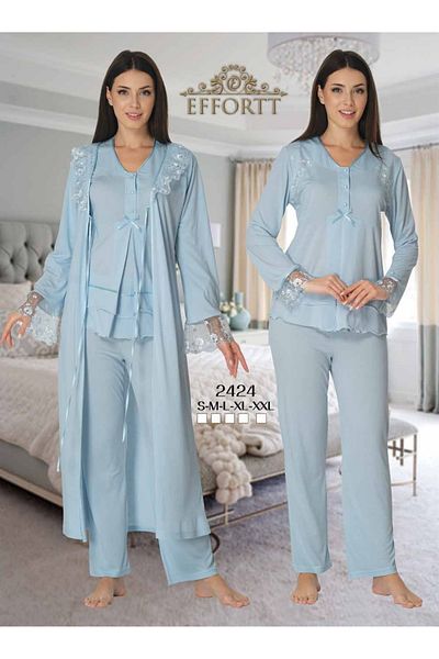 Effortt Venra Baby - EFFORT Set pijama și rochie de maternitate din 3 piese, cu detalii din dantelă