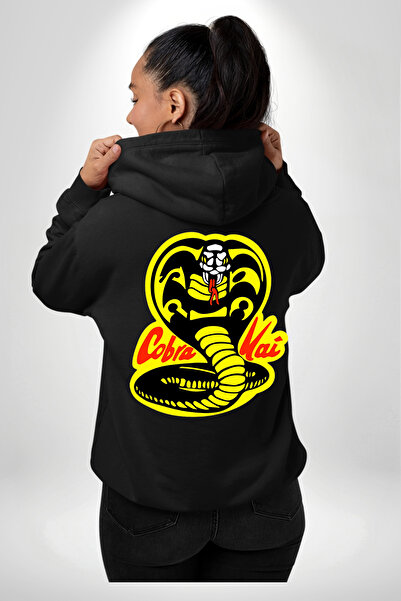 Angemiel Світшот Cobra Kai Karete для дітей — логотип змії, чорний капюшон, накладні кишені та принт на спині, унісекс