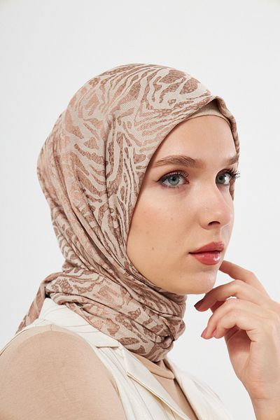 Scarf Gi Shine Jacquard Diagonale Shawl - Brown Beige