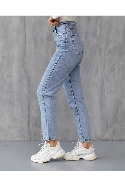 SHEVEGA Buz Mavi Kar Yıkama Mom Jeans