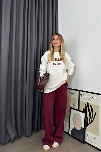 Sue Store Set de trening oversize cu ridicare alb burgundy