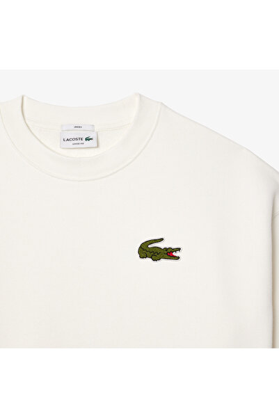 Lacoste Unisex Loose Fit Bisiklet Yaka Organik Pamuk Beyaz Sweatshirt