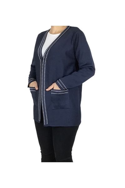 ECE GİYİM Women's Front Agraphy Pocket Patterned Thick Winter Cardigan
