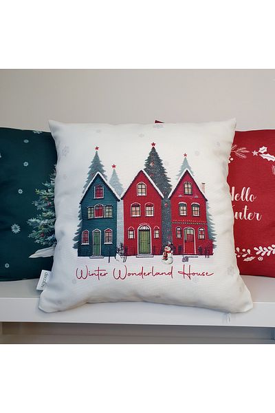 DECO Christmas Houses and Slogan Pattern Throw Pillow Cover