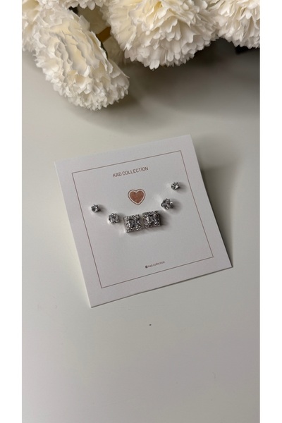 KAD COLLECTION Baguette Silver Earrings with Stones
