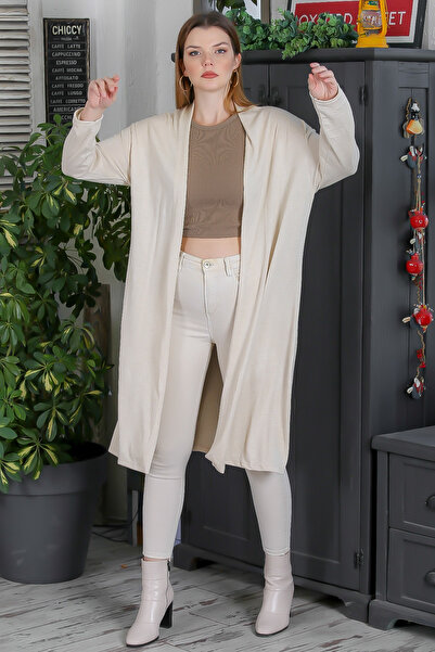 Chiccy Ιταλική ιταλική μπεζ κιμονό γιακά μακρυμάνικη ζακέτα casual πλεκτό χωρίς καπέλα