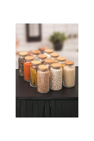 Albergio 12 Pieces Vacuum Large Size Glass Jar Storage Container with Bamboo Lid 1300ml