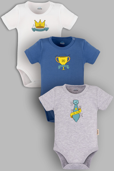 Overoz طقم جسم للأطفال مصنوع من القطن العضوي بنسبة 100% - طقم مكون من 3 قطع من Daddy Dad، بدلة قطعة واحدة، 5675-5677-5678-M