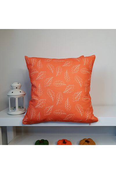 DECO Orange Leaf Patterned Autumn Themed Throw Pillow Cover