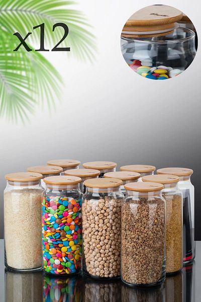 Albergio 12 Pieces Vacuum Large Size Glass Jar Storage Container with Bamboo Lid 1300ml