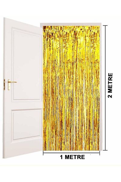 doremodam Gold Color Extra Metallized Shiny Fringed Background Curtain, 1X2 Meters (Quality Li)
