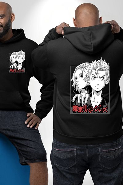 Angemiel Tokyo Revengers Anime Black Hooded Unisex Sweatshirt - Pocket and Back Printed