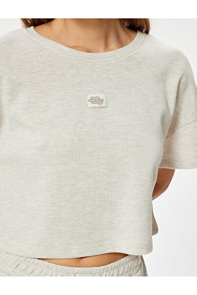 Koton Dokulu Crop Pijama Üstü Kısa Kollu Bisiklet Yaka Rahat Kalıp