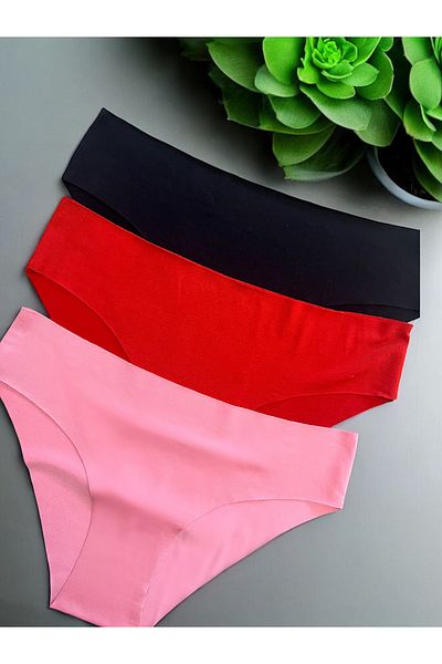 my cherie Set 3 piese fără cusături tăiat cu laser - Chiloți bikini slip Lycra Roz Roșu Negru