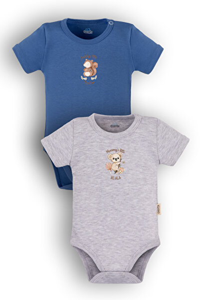 Overoz Organik %100 Pamuk Sincap Koala  2'li Bebek Body Set Çıtçıtlı Zıbın Ik...