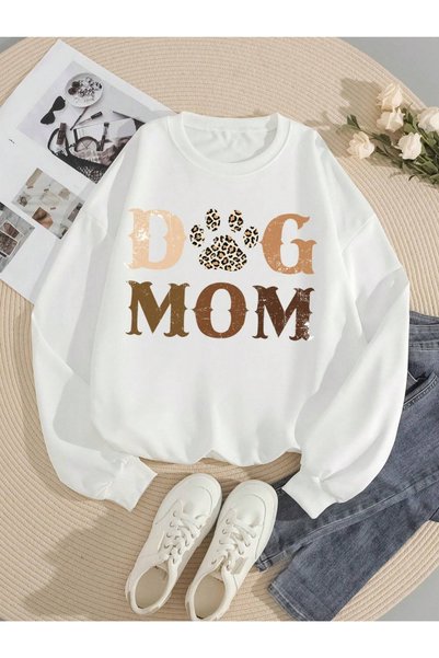 LAVİTTA Ženski duksevi sa printom "Dog Mom" od kompaktnog pamučnog materijala...