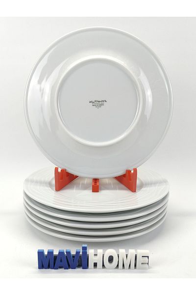 Kütahya Porselen 25 cm White Serving Plate with Wave Pattern on the Edges Set of 6