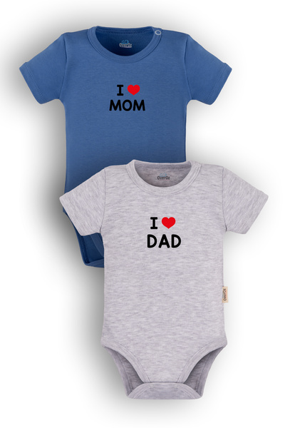 Overoz طقم جسم أطفال مكون من قطعتين مطبوع عليه عبارة "I Love Mom Dad" - 100% قطن، بادي 5213-5214-M"