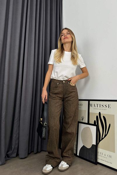 Sue Store Ψηλόμεσο μαύρο λεοπάρ ίσιο τζιν με στάμπα