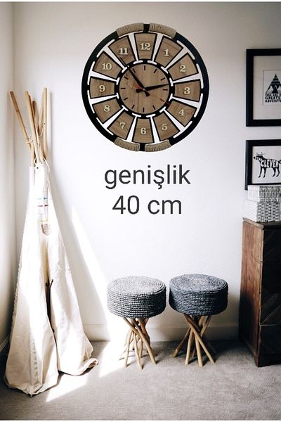 Wooden Factory Ceas de perete decorativ cu cifre latine 3D din frânghie din lemn 40 cm cadou