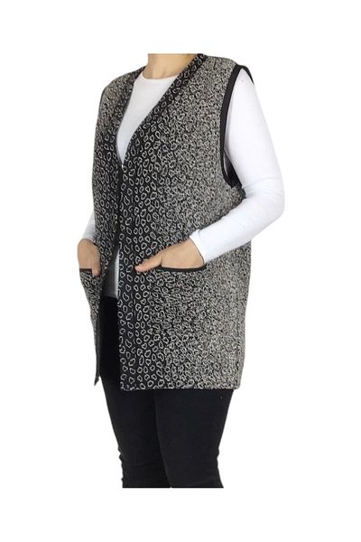 ECE GİYİM Women's Front Agraphy Thick Winter Vest with Pockets