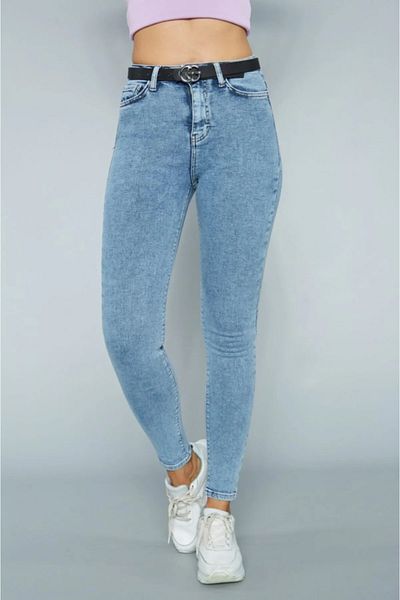 SANTA BELLA Blugi skinny albaștri cu talie înaltă - Blugi pentru femei Colorfast Lycra Gathering