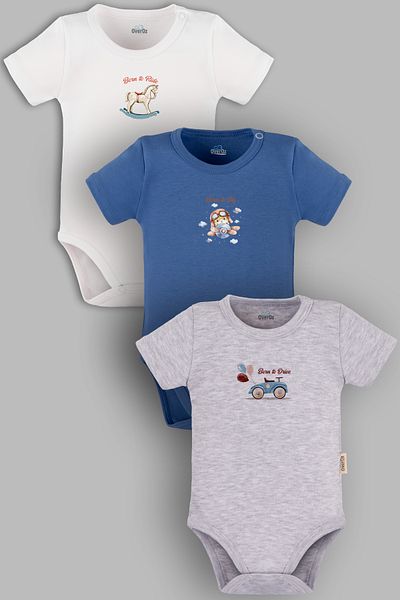 Overoz Organic 100% Cotton Horse Car Airplane 3-Piece Baby Body Set Badi Snap-On Bodysuit Triple 5790-5791-5792-m