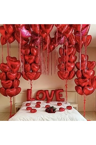 CUGY Romantic Birthday Set, Red Concept Party Celebration Set with Heart Love Written