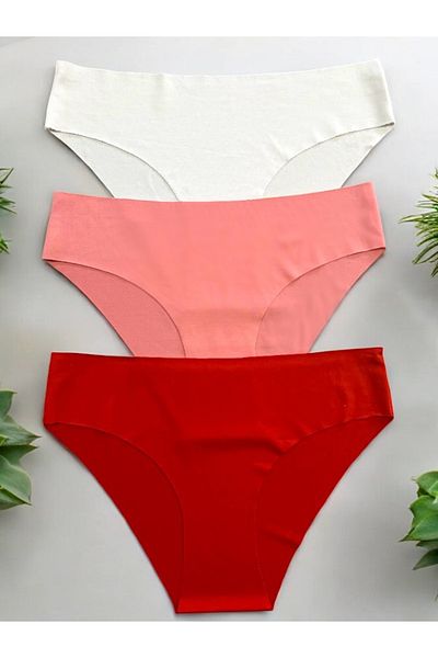 my cherie Ροζ/Κόκκινο/Λευκό Γυναικείο Laser Cut Lycra Inside 3 Σετ μπικίνι χωρίς ραφή