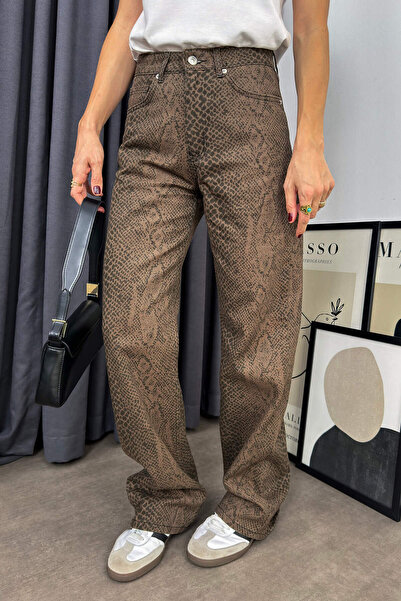 Sue Store Ψηλόμεσο μαύρο λεοπάρ ίσιο τζιν με στάμπα