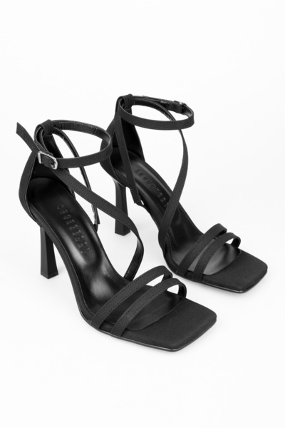 Shoeberry Women's Mules Black Satin Heeled Shoes