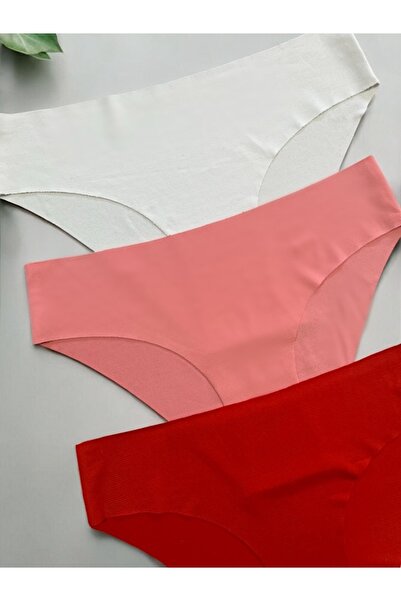 my cherie Pink/Red/White Women's Laser Cut Lycra Inside 3-Piece Suit Seamless Slip Bikini