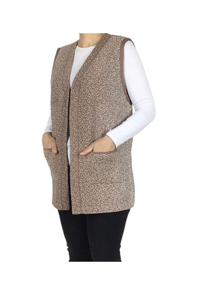 ECE GİYİM Women's Front Agraphy Thick Winter Vest with Pockets