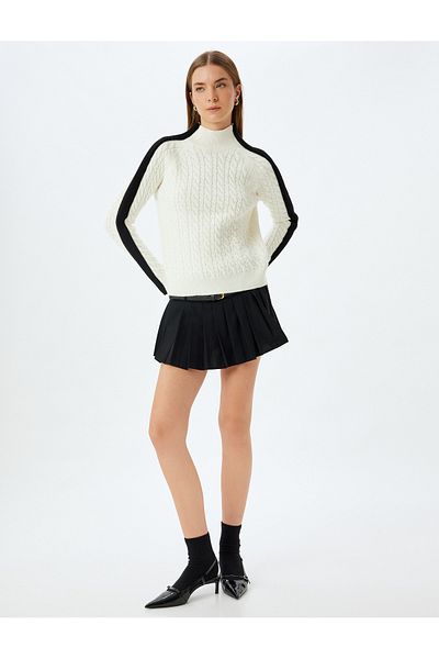Koton Color Contrast Stand Collar Hair Knit Sweater Long Sleeve