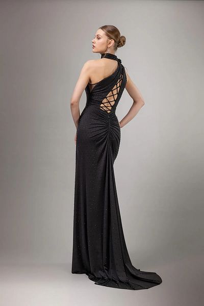 Kenzel Chest Low-Cut Detailed Jewelled Fabric Long Dress-7099