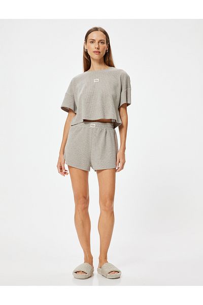 Koton Comfortable Texture Crop Pijama Top - Κοντό μανίκι, Crew Neck