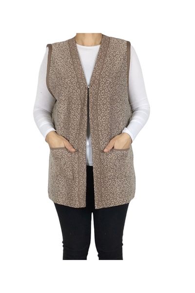 ECE GİYİM Women's Front Agraphy Thick Winter Vest with Pockets