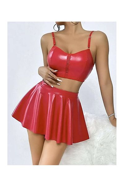 ESİLORA Women's Red Leather Look Sexy Fancy Mini Dress Design Costume