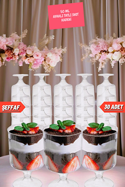 Open Home Concept 30'lu Plastik Şeffaf  Ayaklı Tatlı Ve Shot Kadehi Parti Team Bride Kadeh Seti