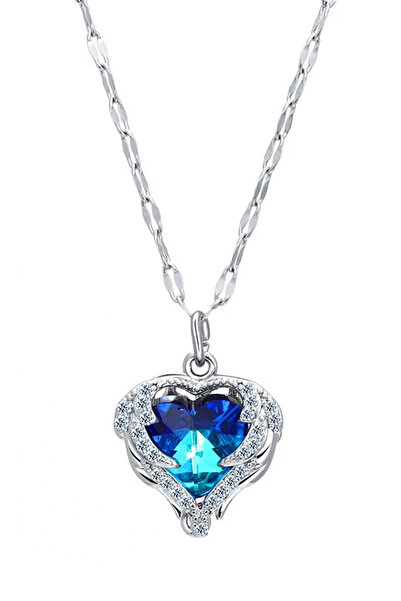 TREND COLLECTİON Kadın Paslanmaz Çelik Gümüş Zirkon Taşlı Kalp Kolye ve Taç Yüzük Set (Hediyelik)