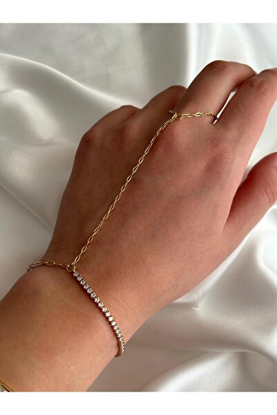 FURHAL AKSESUAR Women's Stainless Steel Gold Color Paperclip Model Chain Zirc...