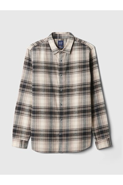 GAP Erkek Gri Organik Pamuk Flannel Gömlek